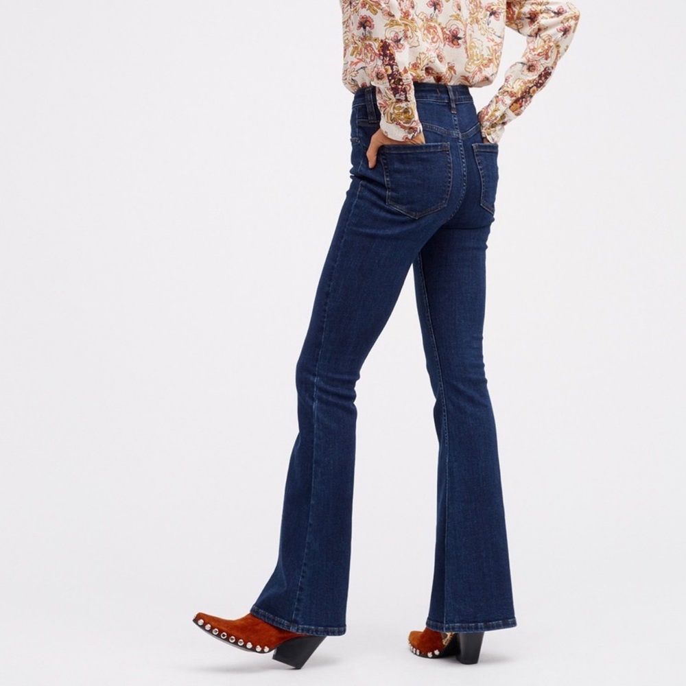 Free People Cyndi Mallison High Rise Flare Cut in Dark Wash